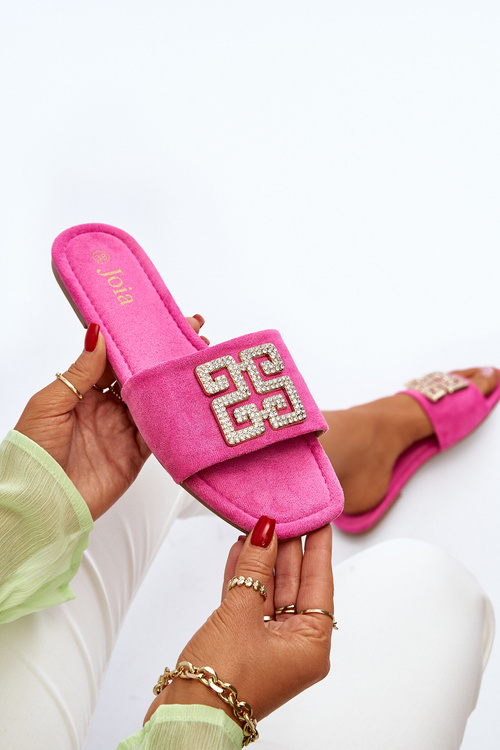 Dámske žabky na plochej podrážke s ozdobou fuksiové Inaile