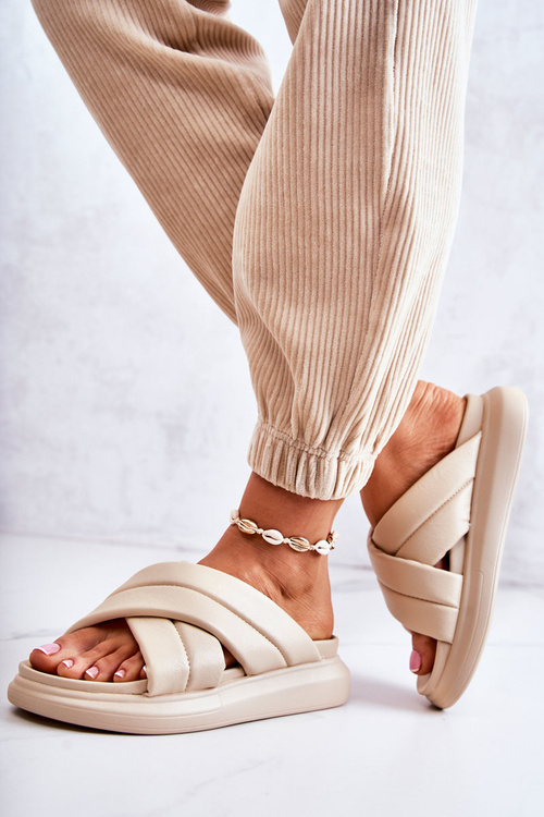 Dámske kožené papuče la.fi béžová silla