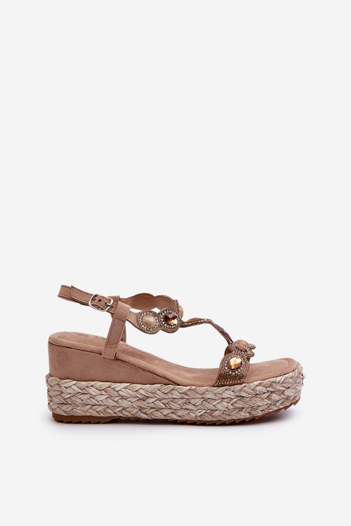 Dámské sandály na klínové podrážce s pletením S.Barski MY291 Beige