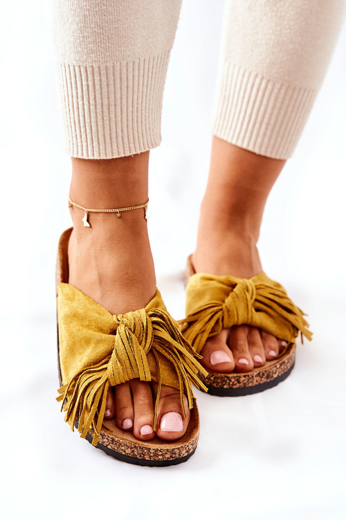 Papuče na korkovej podrážke žlté