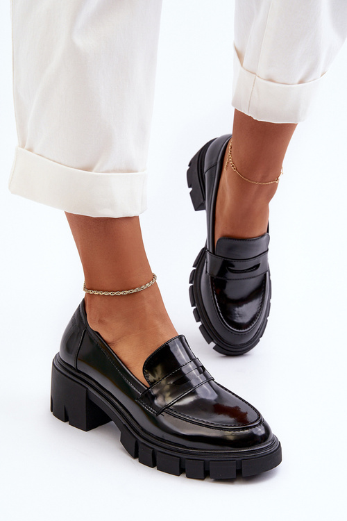 Dámske mokasíny na masívnom podpätku Big Star NN274055 Čierne