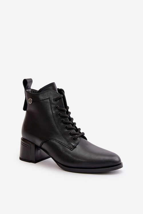 Dámske Šnurovacie Čižmy Na Opätku Z Prírodnej Kože Zateplené Čierne Vinceza 91110