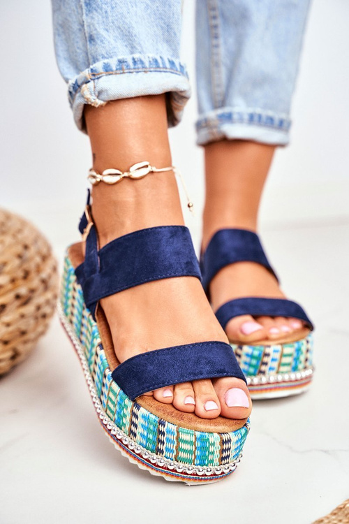 Dámske sandále pre espadril klinové námornícke modré Sandy