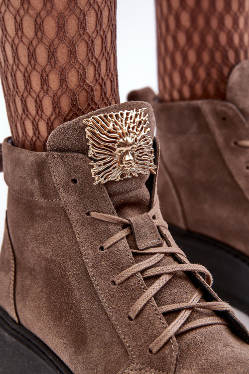 Čipky -upové ženské topánky s dekoráciou Dark Beige Nicole 2833