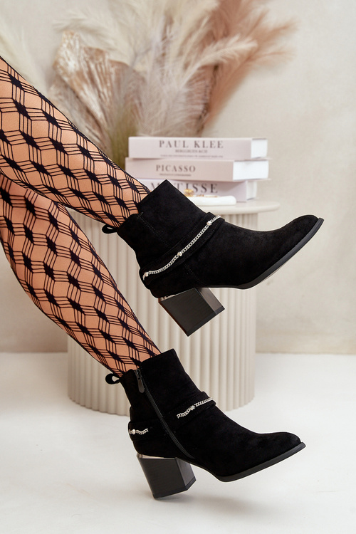 Zateplené Dámske Čižmy Na Opätku S Ťažkým Eko semišové Čierne Hanalen