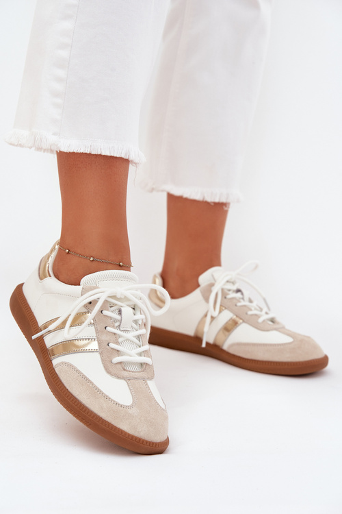 Nízké kožené sneakersy dámské bílo-zlaté Ismina