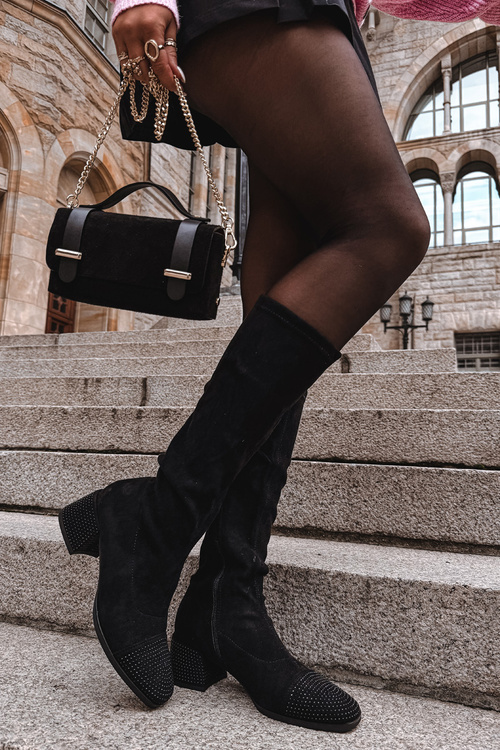 Dámské kozačky s ozdobou na kostku ekokůže Černé Ivanna