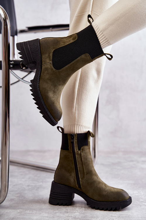 Dámské teplé kozačky na podpatku zelené Abella