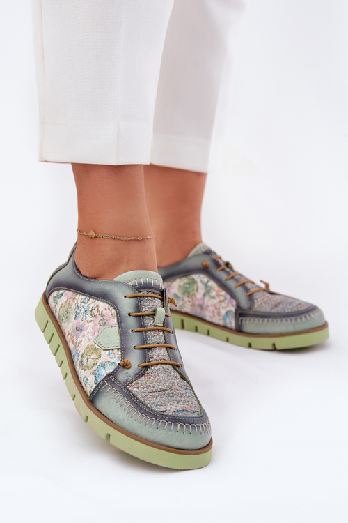 Kožené Dámske Poltopánky S Vzorom Maciejka 06784-09 Zelené