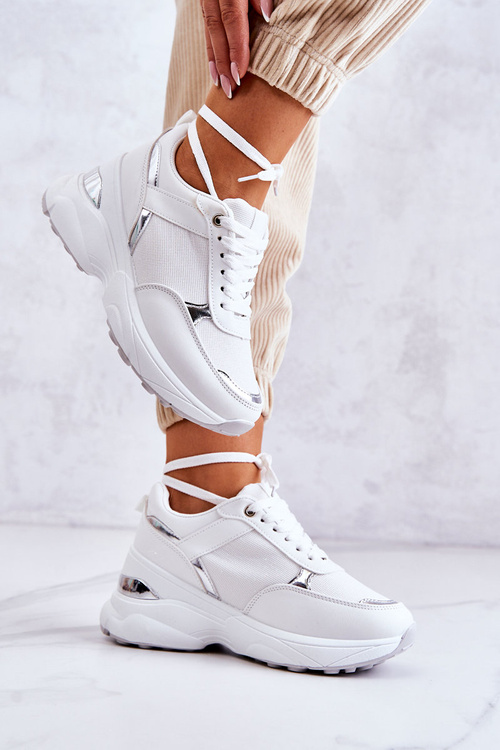 Ženské lesklé športové športové topánky biele aktivity