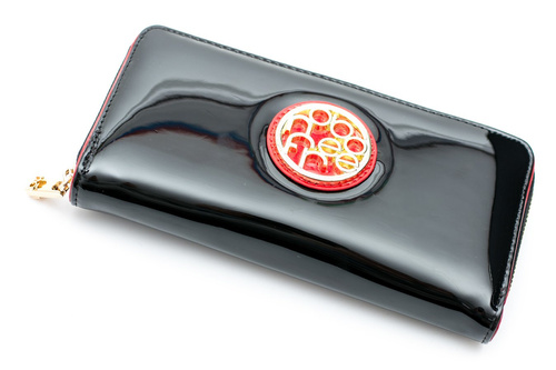 Veľká dámska čierna lakovaná Nobo červená peňaženka