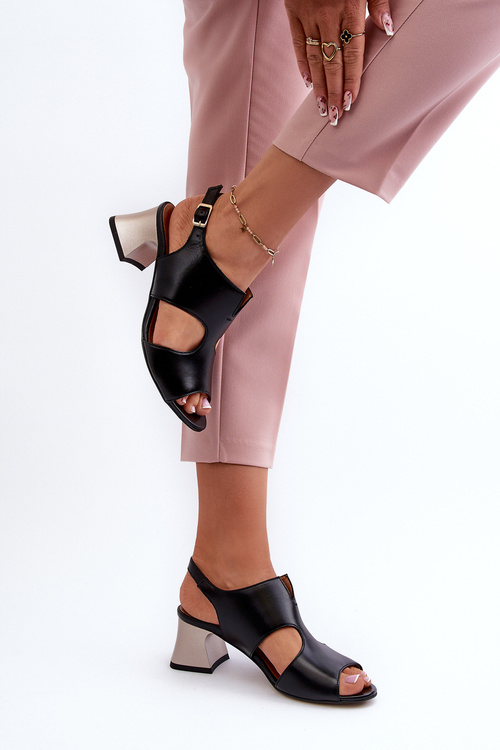 Dámske kožené sandále na opätku Maciejka 06566-01 čierne