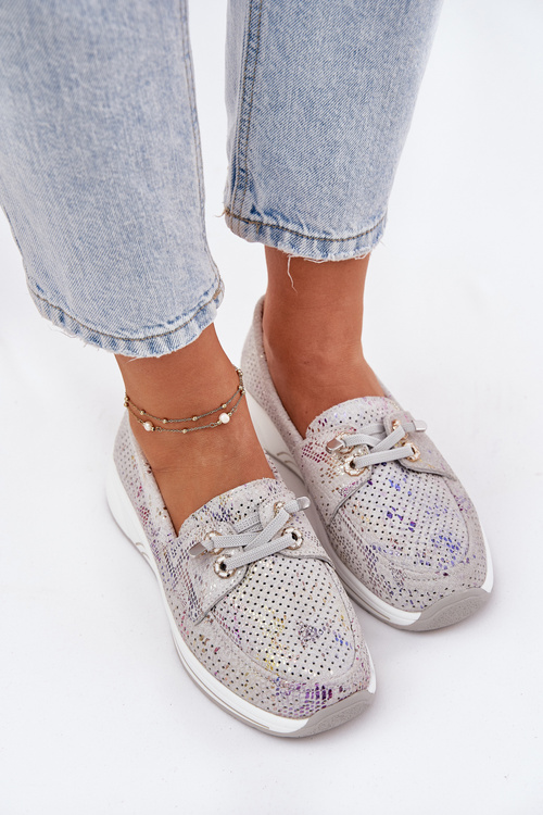 Semišové Poltopánky Z Prírodnej Kože Na Platforme Artiker 56C2104 Šedé