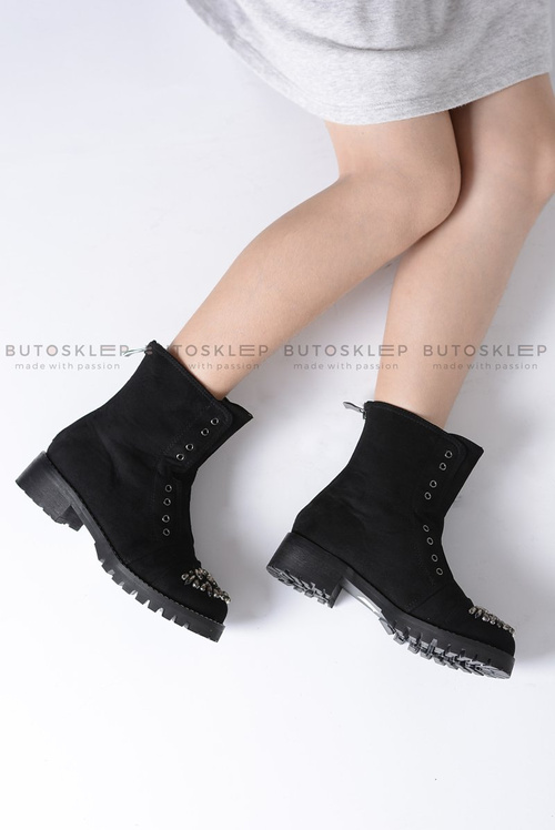 Lu Boo Black Detské členkové topánky so zirkónmi semiš Littlecarrie