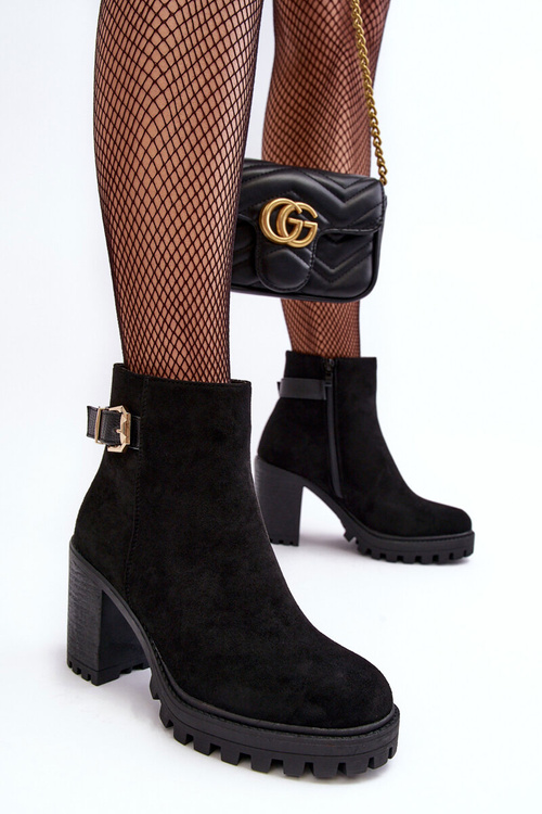 Dámské Zamszové Boty Na Sloupku s Ozdobou Černé Menoria