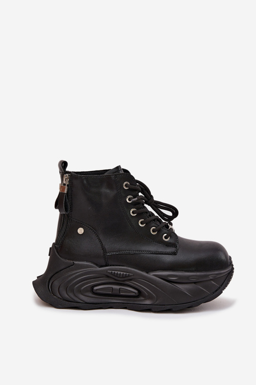 Kožené zateplené dámské kotníkové boty na platformě GOE SS2N4301 Černé