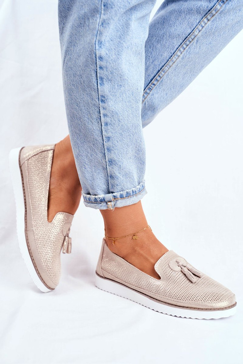 Dámske zlaté kožené mokasíry Amore Mio