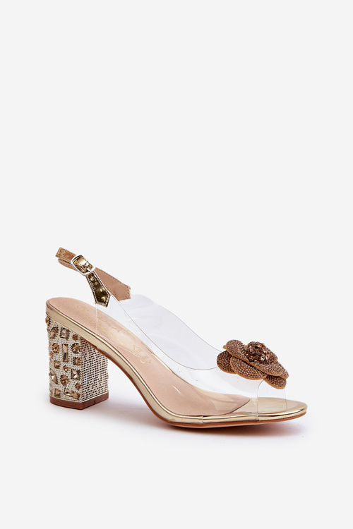 Priehľadné sandále na opätku s ozdobami S.Barski MR38-356 Zlaté