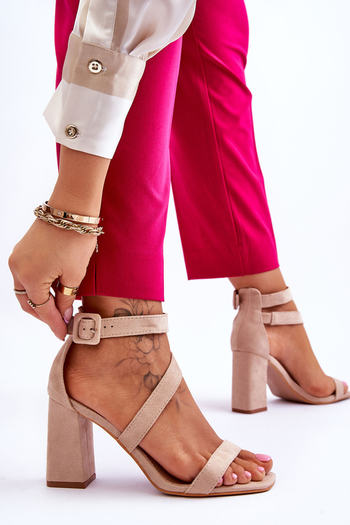 Ženské semišové podpätky sandále béžové pruhy