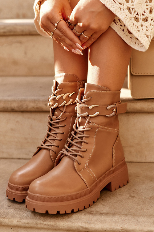 Kožené pracovní boty s ozdobným pásem hnědé Enili