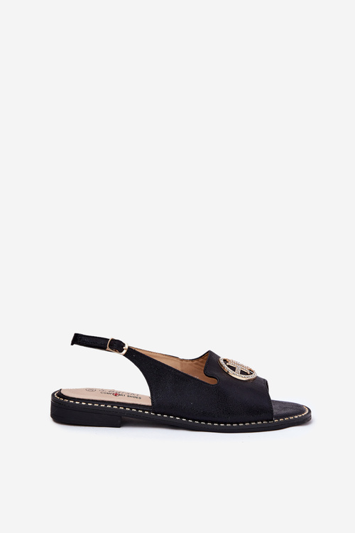 Dámske Sandále Na Plochos Podpätku S Ozdobou S.Barski KV51-002 Čierne