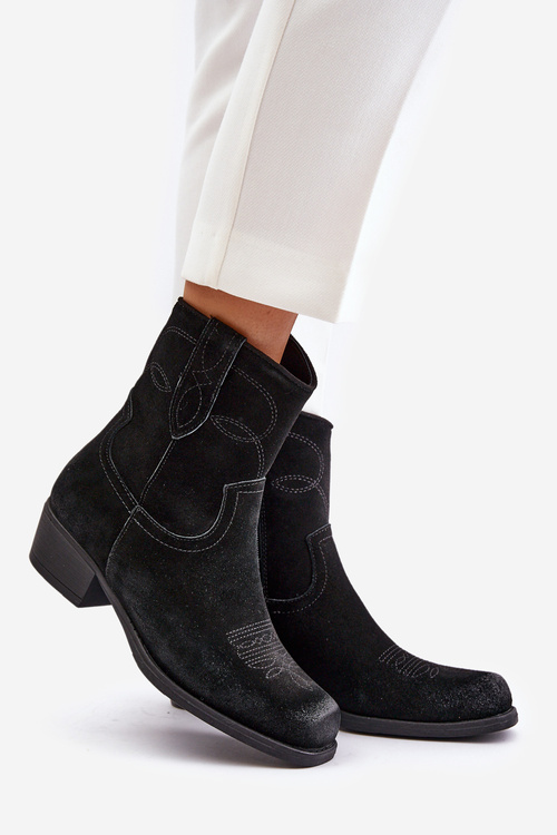 Dámské Zamszové Boty Cowboy Na Nízkém Podpatku Zateplené Sergio Leone BT284-S Černé