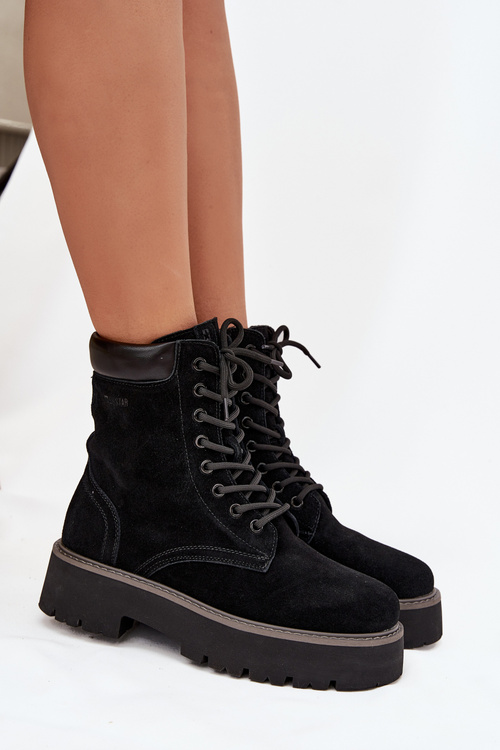 Semišové workery dámské s šněrováním Big Star SS274791 Černé