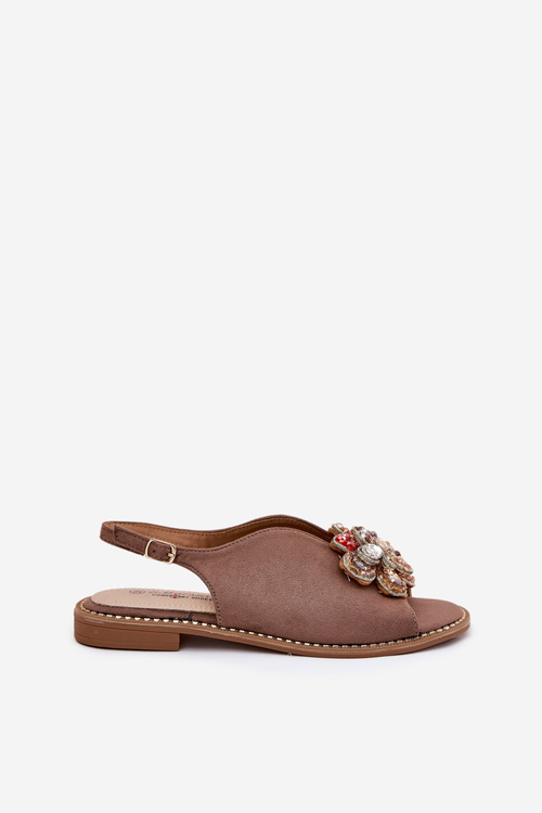 Dámske Sandále Na Ploškom Opätku S Ozdobou S.Barski KV27-001 Tmavobéžové