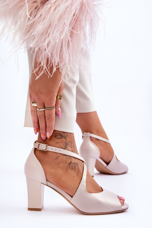 Dámské sandály na vysokém podpatku Sergio Leone SK864 Perleťově béžová