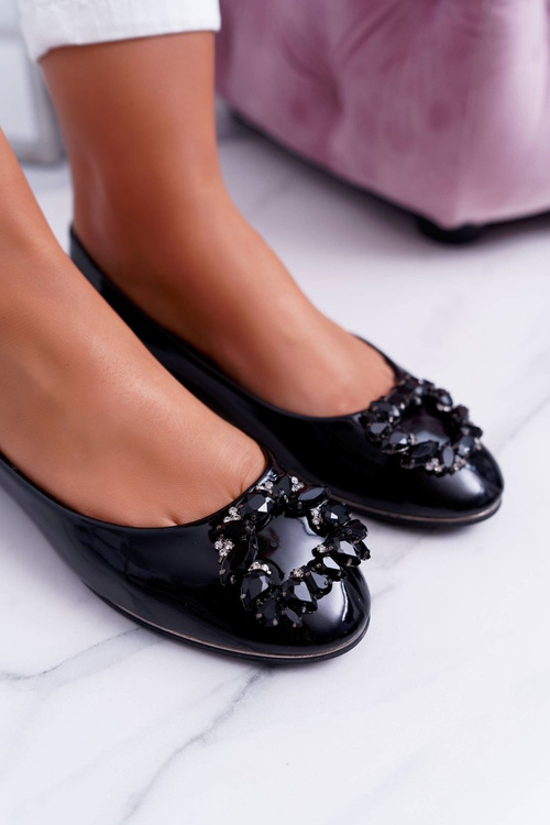 Black Women's Ballerinas with Crystals Decor