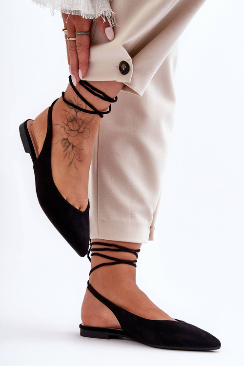 Ženský semiš zviazaný čierny Lilly Ann Ballerinas