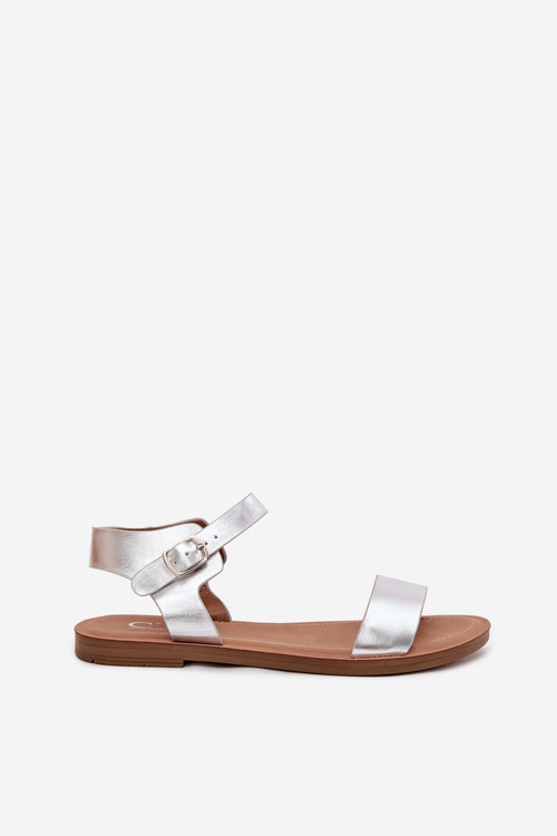 Dámske Sandále Na Plochosom Opätku Eko Koža Strieborné Kivara