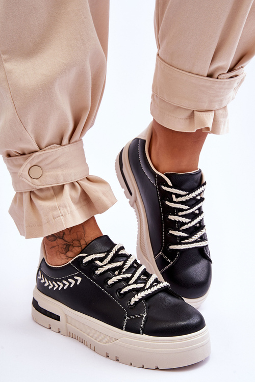 Pohodlné dámske športové topánky na platforme čierna a béžová devan