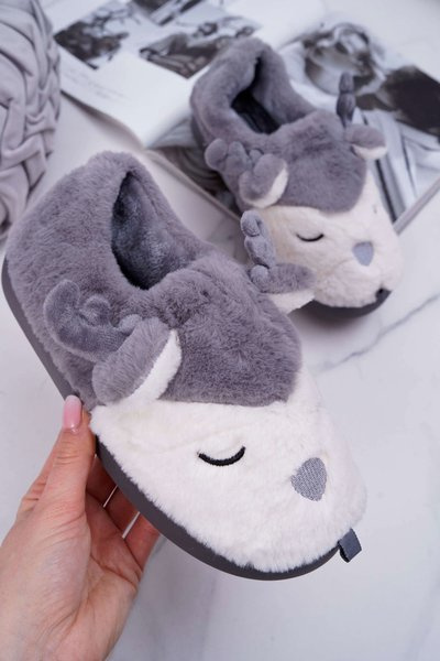 Dámské pantofle s kožešinou sob šedé Reindeer