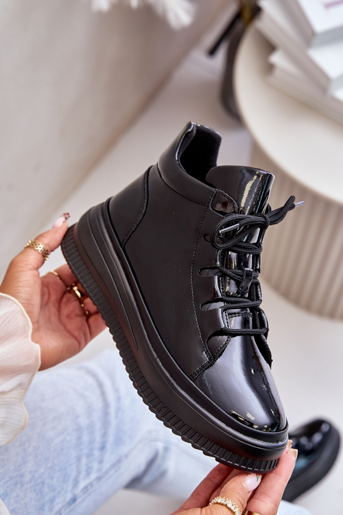 Lehké Lakované Sportovní Boty Na Platformě Přírodní Kůže Artiker 55C1049 Černé