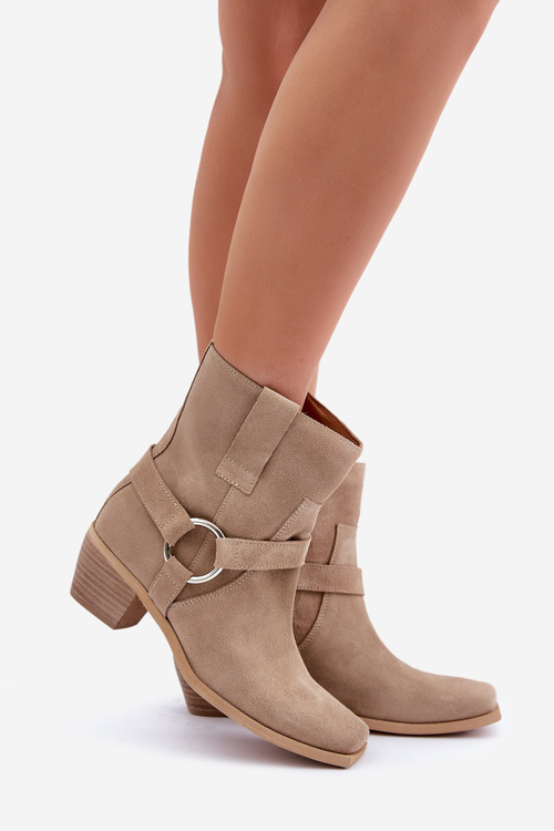 Boty z přírodní semišové kůže na podpatku Jasnobežové Zazoo 3444/2