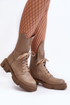 Dámske kožené topánky robotníci na masívnom byte 976A Dark Beige