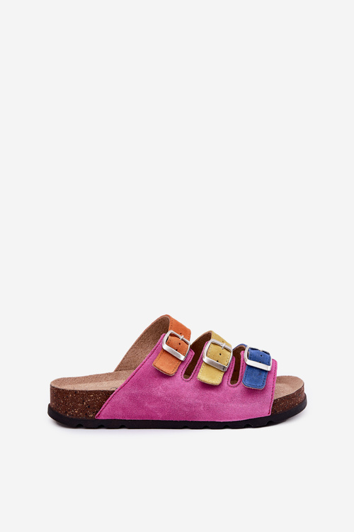 Dámské semišové pantofle s přezkami Panto Fino Fuksja RR267033