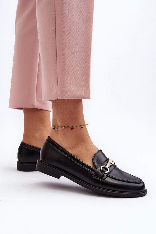 Dámske mokasíny na plochom podpätku z eko-kože čierne Vimedia