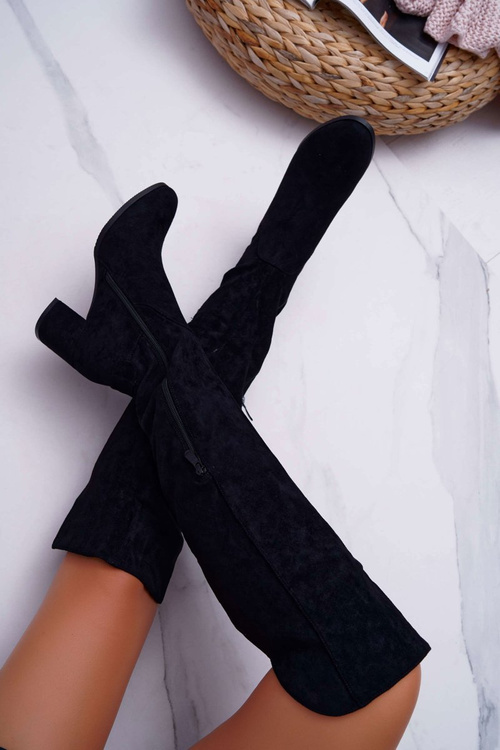 Dámské Kozačky Na Podpatku Semišové Černá Torgos