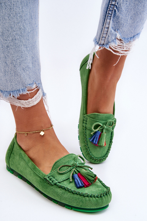Semišové Mokasíny S Mašlí A Třásněmi Zelená Dorine