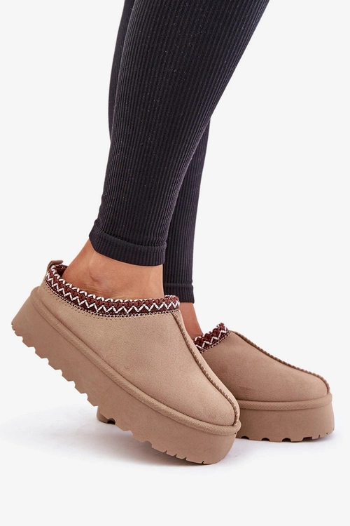 Nízké Dámské Sněhové Boty S Vyšíváním Na Platformě Tmavě Béžové Narirya