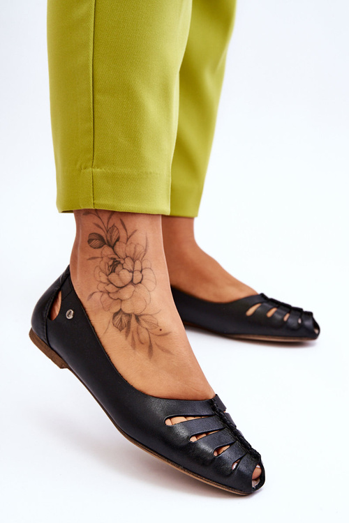 Pohodlná kožená dámska balerína čierna lemarová medzera