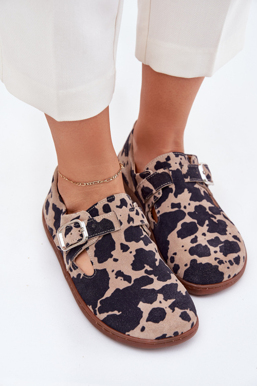 Semišové Polobotky Barefoot Dámské S Přezkou Patches Zazoo N1261 Hnědo-Bežové