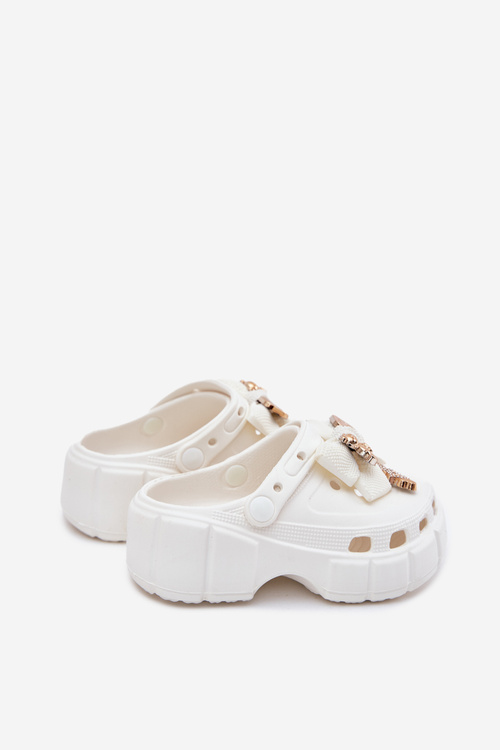 Detské Dievčenské Pantofle Z Pěny S Mašľou A Ozdobami Biele Selvana