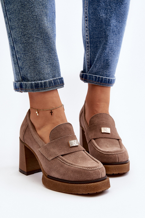 Zazoo 20169 Semišové Boty Na Podpatku Tmavě Béžové