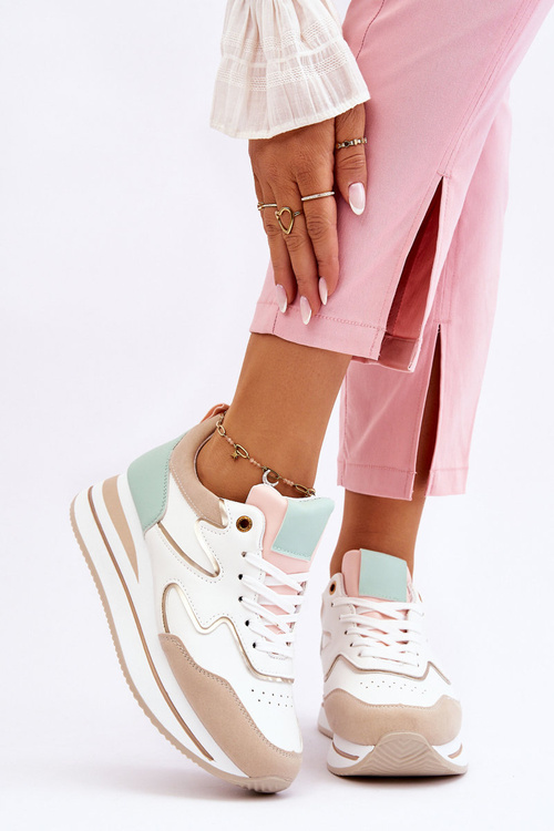 Módne biele a béžové športové topánky roen