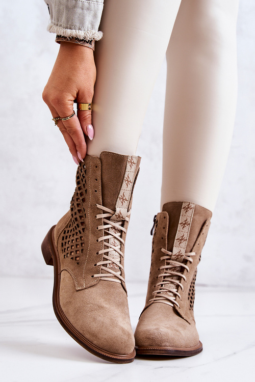 Otvorené semišové topánky zviazané Nicole Beige 2696