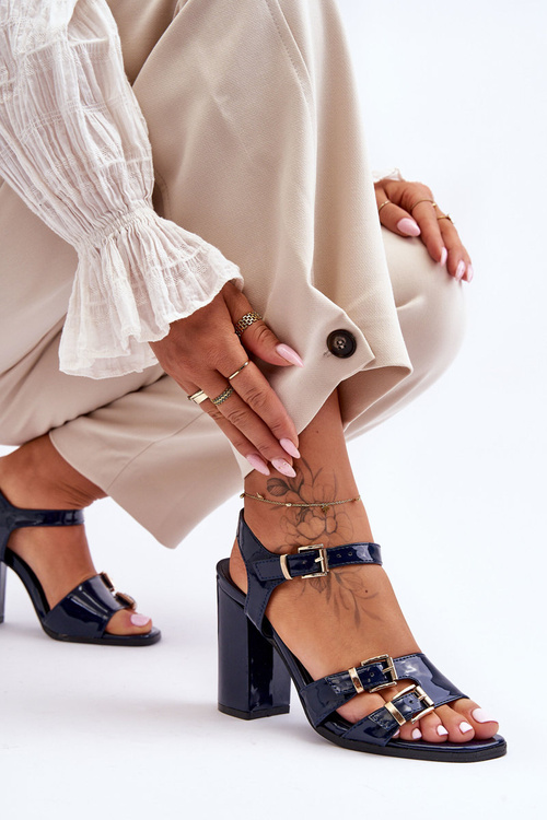 Lakované Sandály Na Podpatku S.Barski 80-3 Tmavě Modré