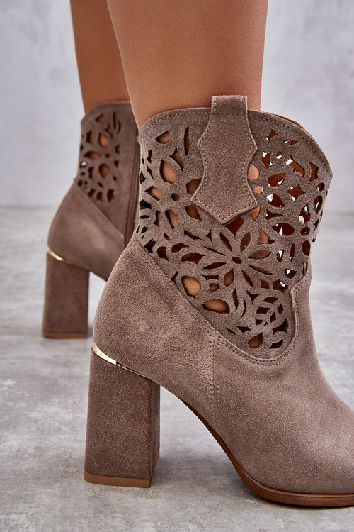 Semišové prolamované boty Lewski Boty 3264 Světle hnědá